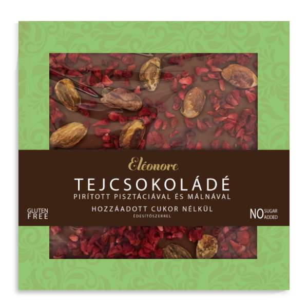Eléonore kézműves tejcsokoládé pirított pisztáciával és málnával 85 g