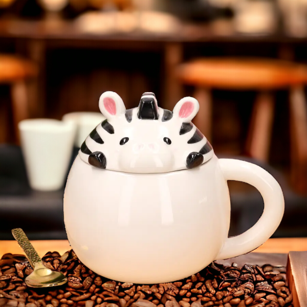 Nagyméretű fedeles kerámia bögre - kukucskáló zebra